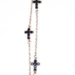 Bracciale in argento color oro rosè con croci e zirconi neri